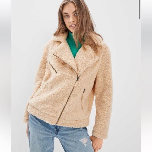 NWT American Eagle AE Oversized Faux Sherpa Cozy Moto Jacket Teddy NEW Small - Picture 2 of 11